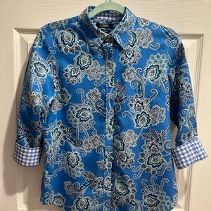 Chaps Blue and White Floral Women’s Shirt 3/4 length sleeve